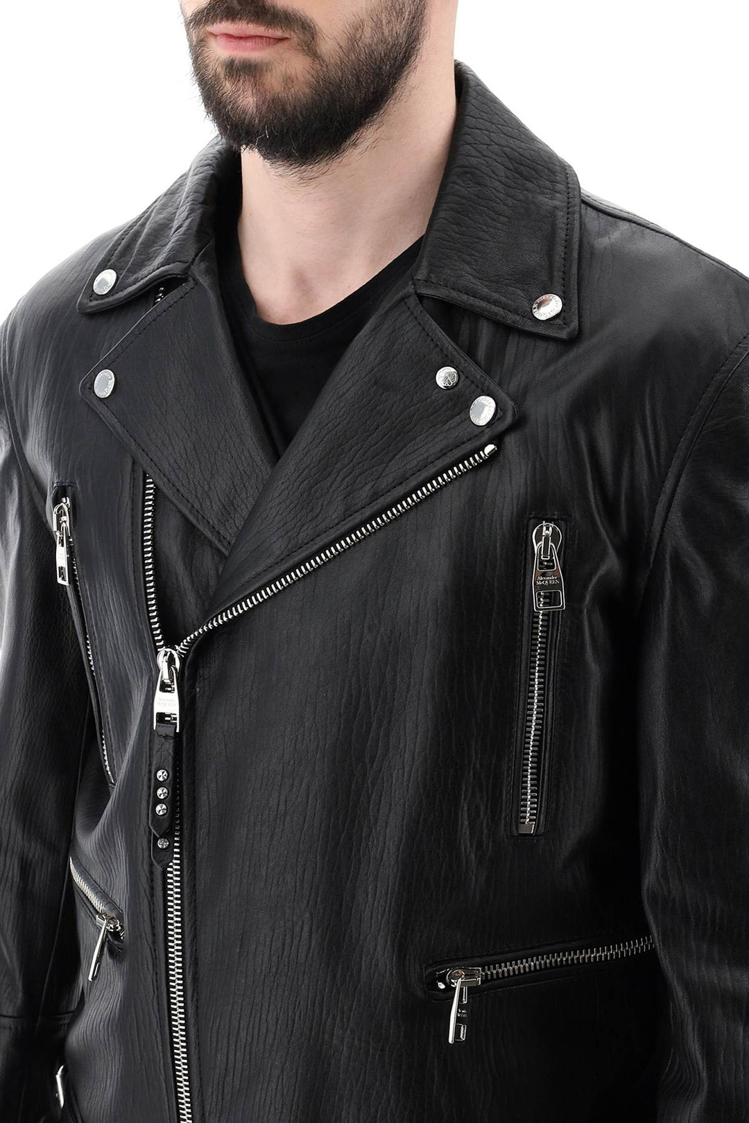 Alexander Mcqueen Leather Biker Jacket   Nero