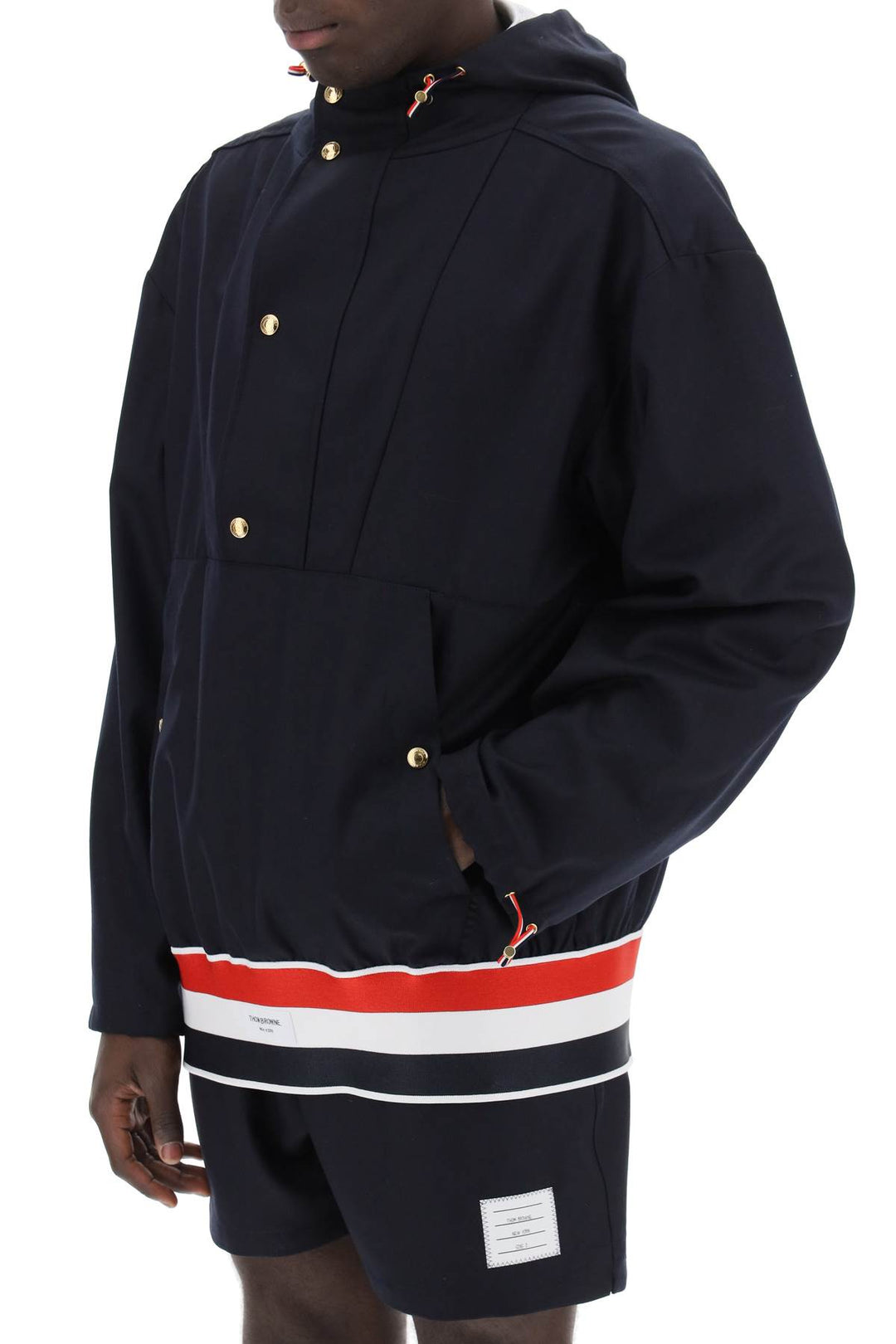 Thom Browne Replace With Double Quotelightweight Wool Anorak With Tr   Blu