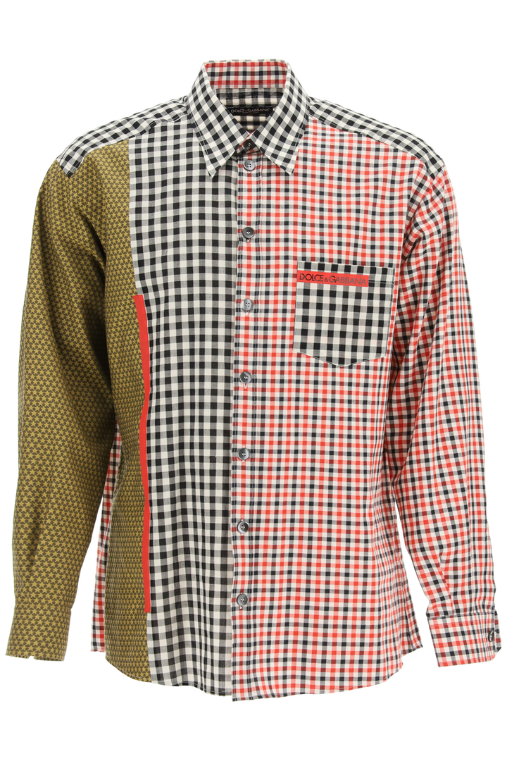 Dolce & Gabbana Oversized Gingham Patchwork Shirt   Rosso