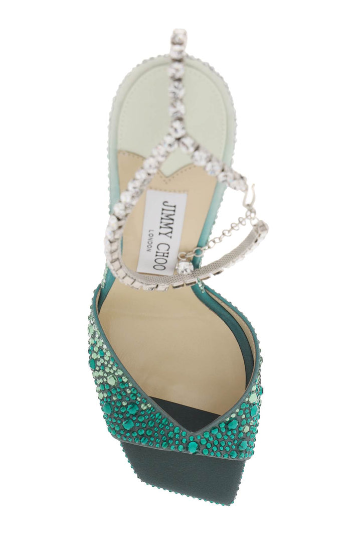 Jimmy Choo Saeda 100 Sandals With Degradé Crystals   Green