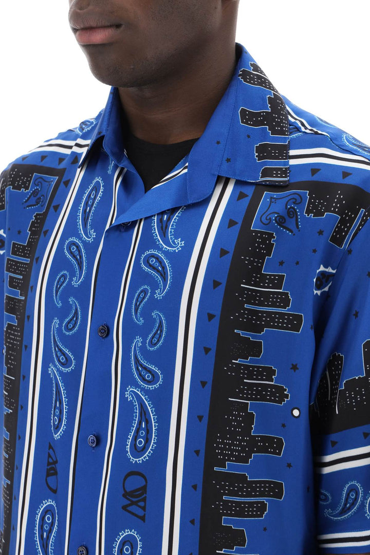 Off White Skyline Paisley Bowling Shirt With Pattern   Blu