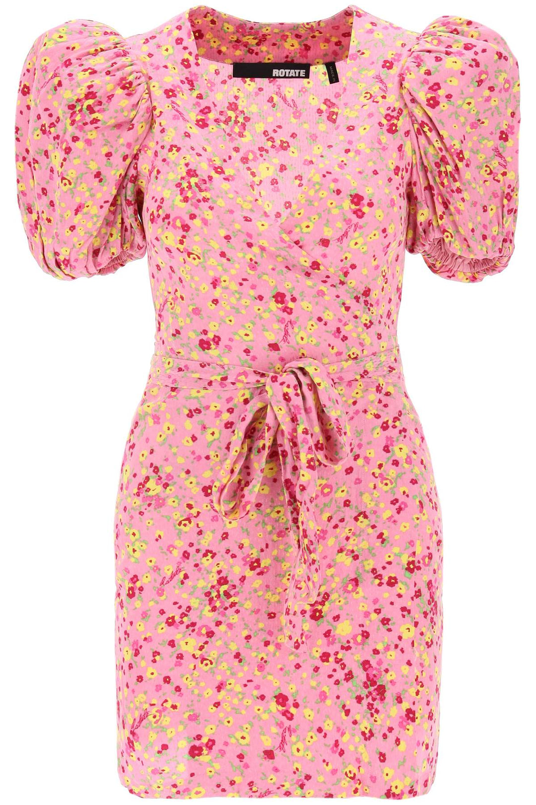 Rotate Mini Wrap Dress With Balloon Sleeves   Pink