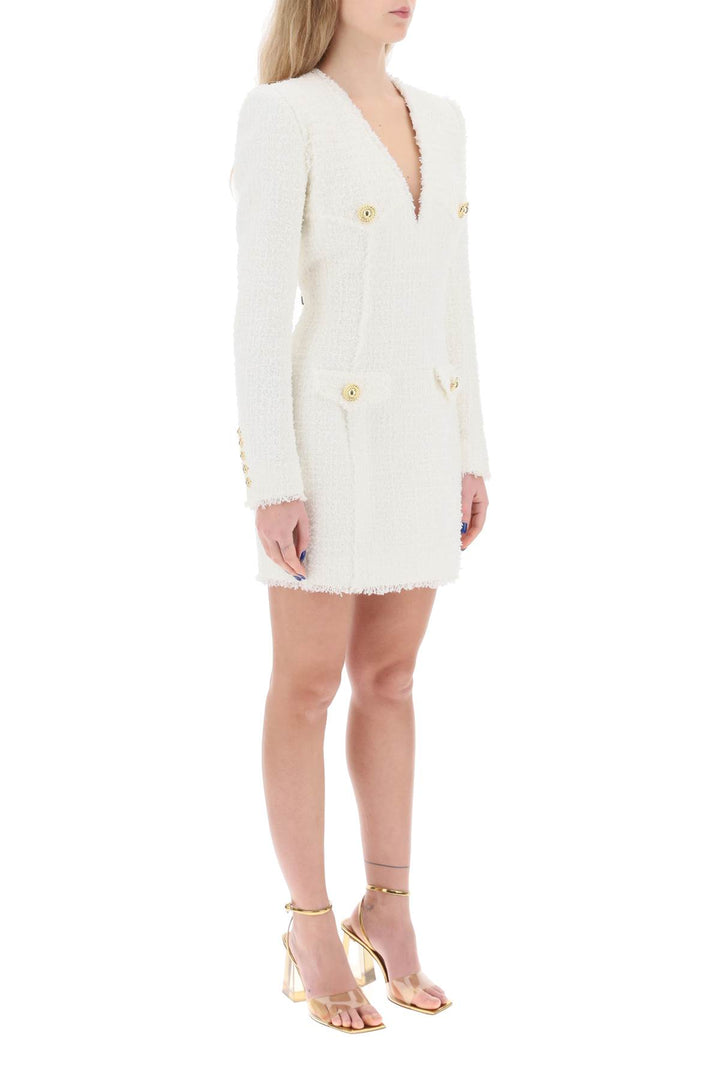 Balmain Mini Dress In Tweed   Bianco