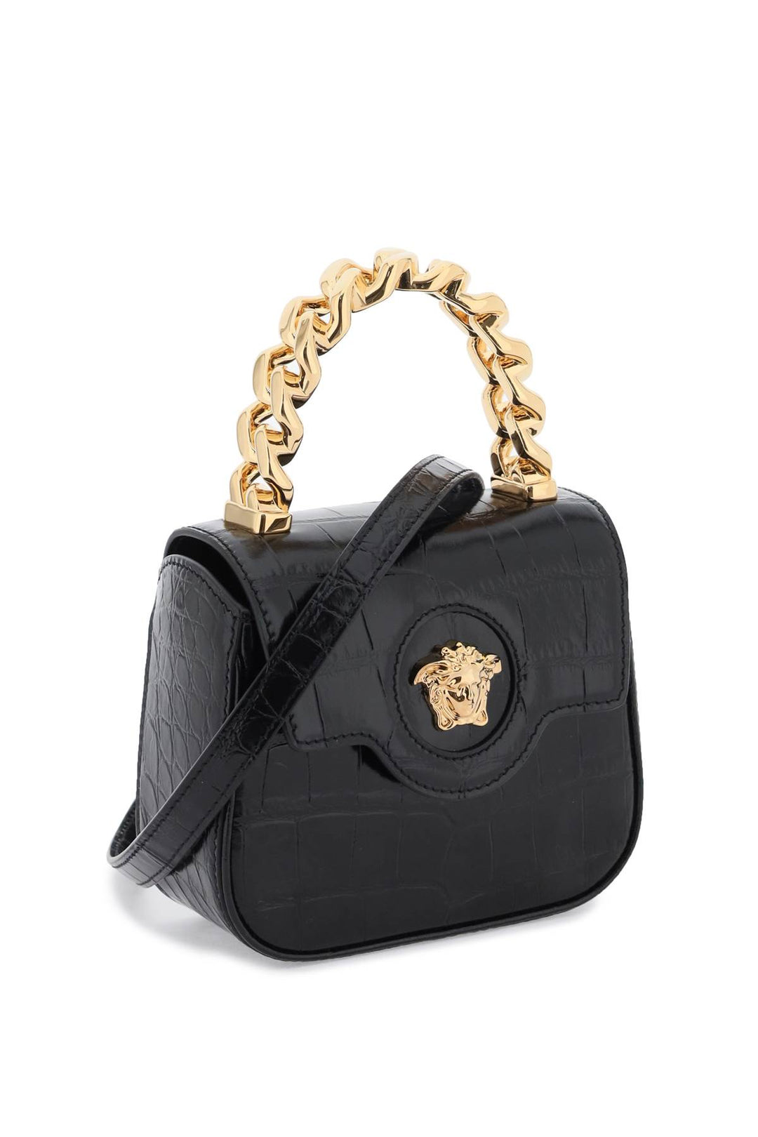 Versace Croco Embossed Leather 'La Medusa' Mini Bag   Nero