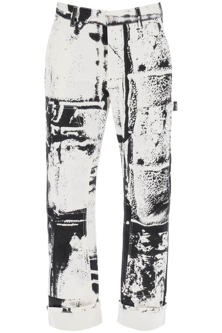 Alexander Mcqueen Fold Print Workwear Jeans   Bianco