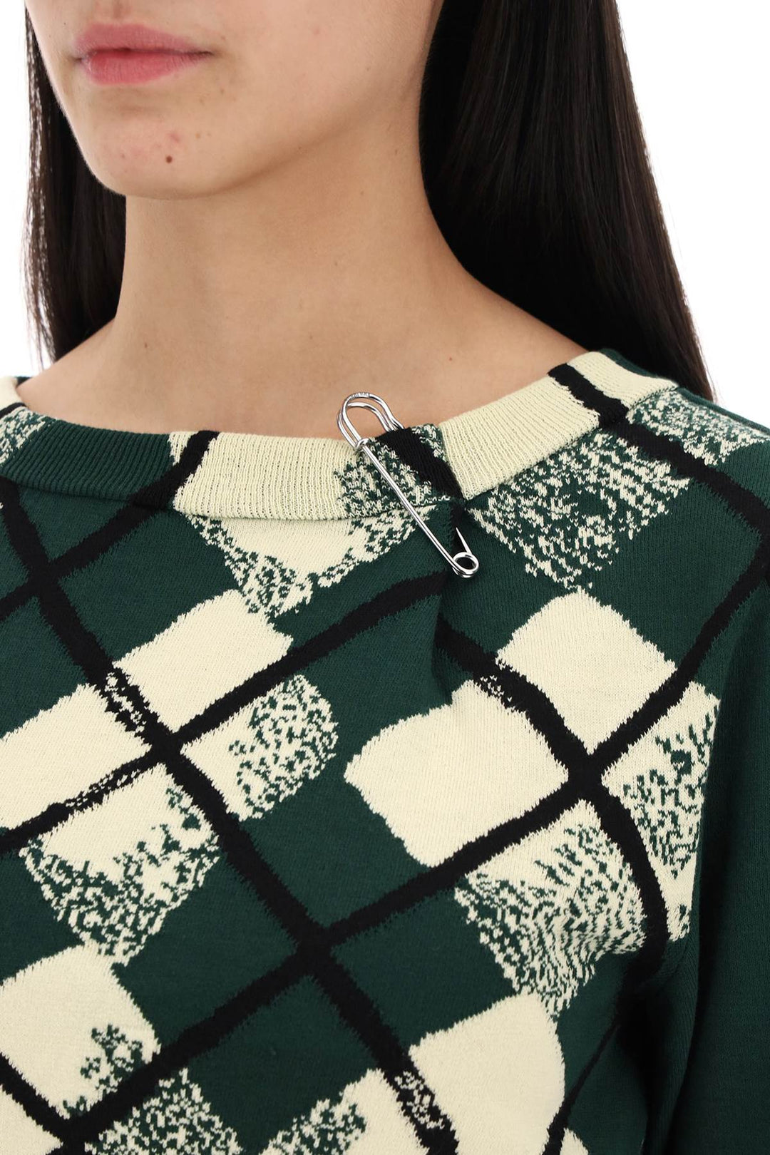 Burberry Replace With Double Quotecropped Diamond Pattern Pullover   Verde
