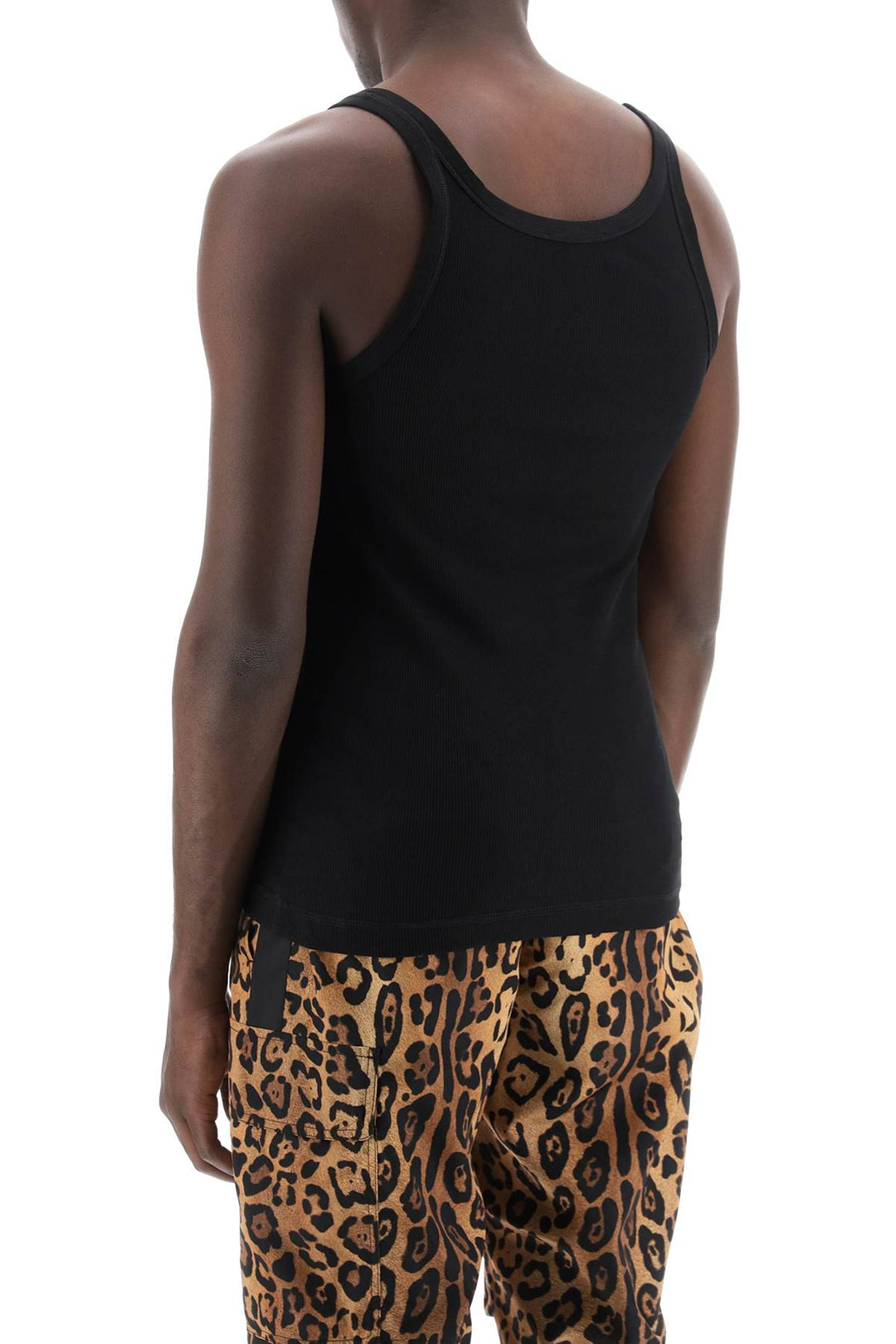 Dolce & Gabbana Replace With Double Quoteribbed Slim Shoulder Tank Top   Nero