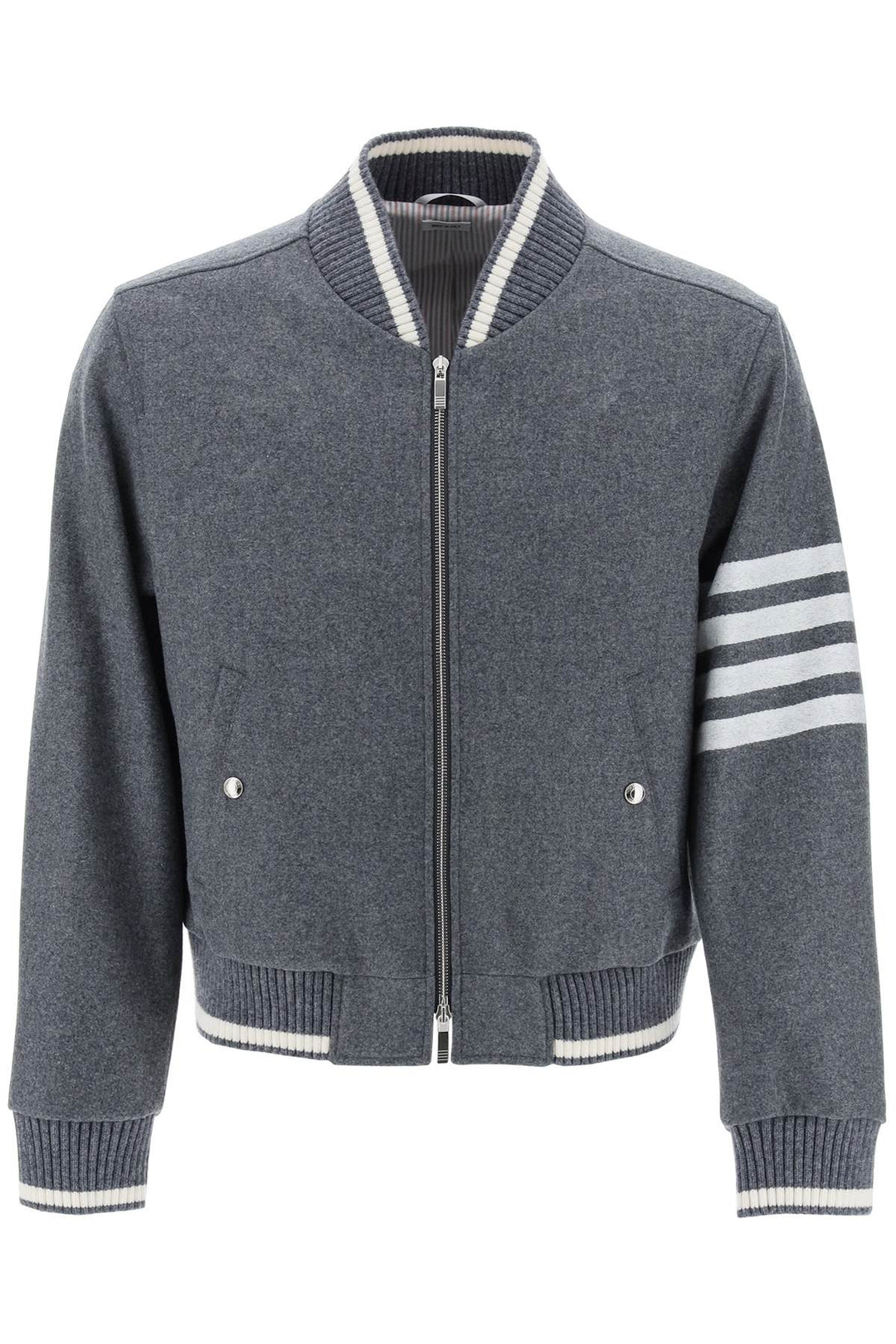Thom Browne 4 Bar Varsity Jacket In Wool Mel   Grigio