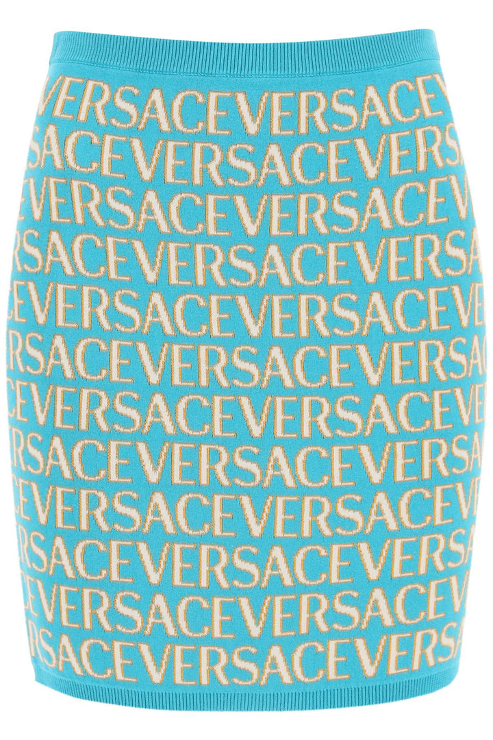 Versace Monogram Knit Mini Skirt   Celeste
