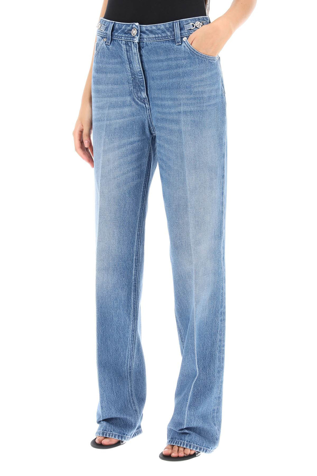 Versace Boyfriend Jeans With Tailored Crease   Blue