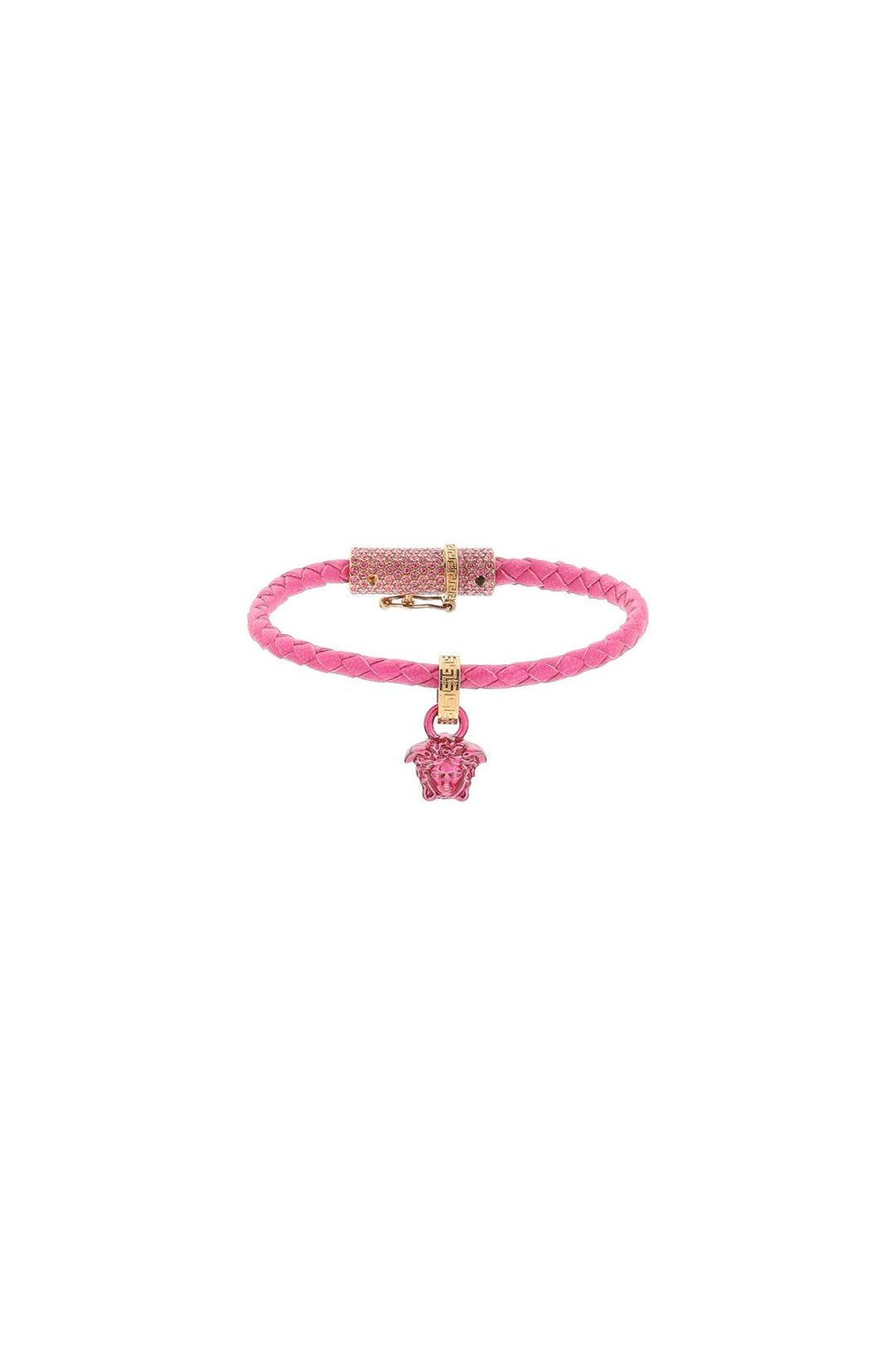 Versace Braided Leather Bracelet   Fuxia