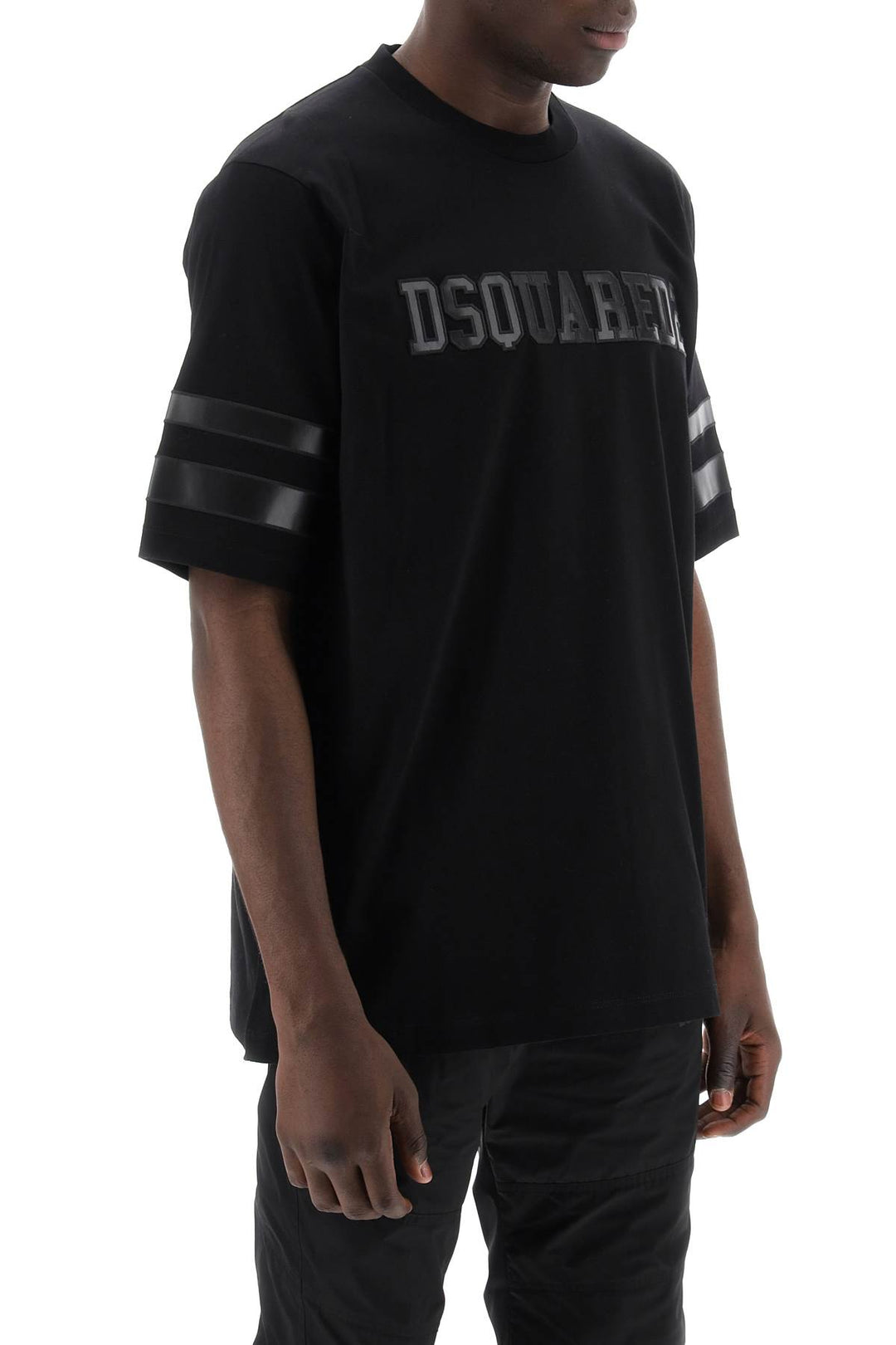Dsquared2 T Shirt With Faux Leather Inserts   Nero