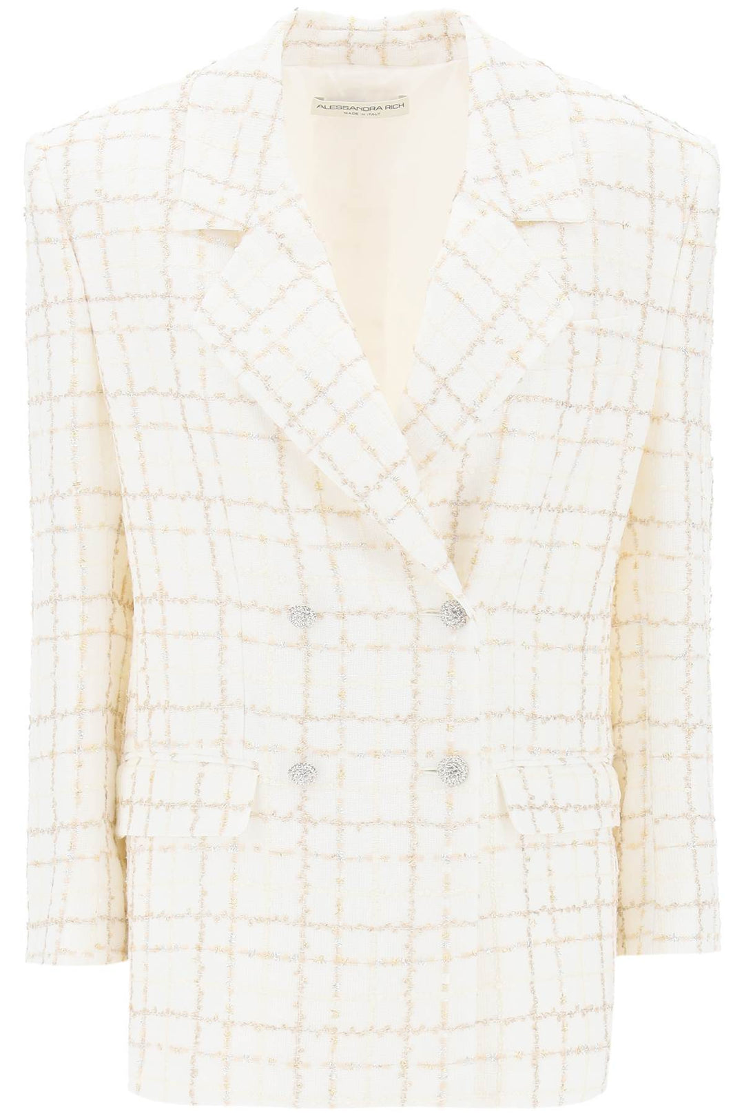 Alessandra Rich Oversized Tweed Jacket With Plaid Pattern   Bianco