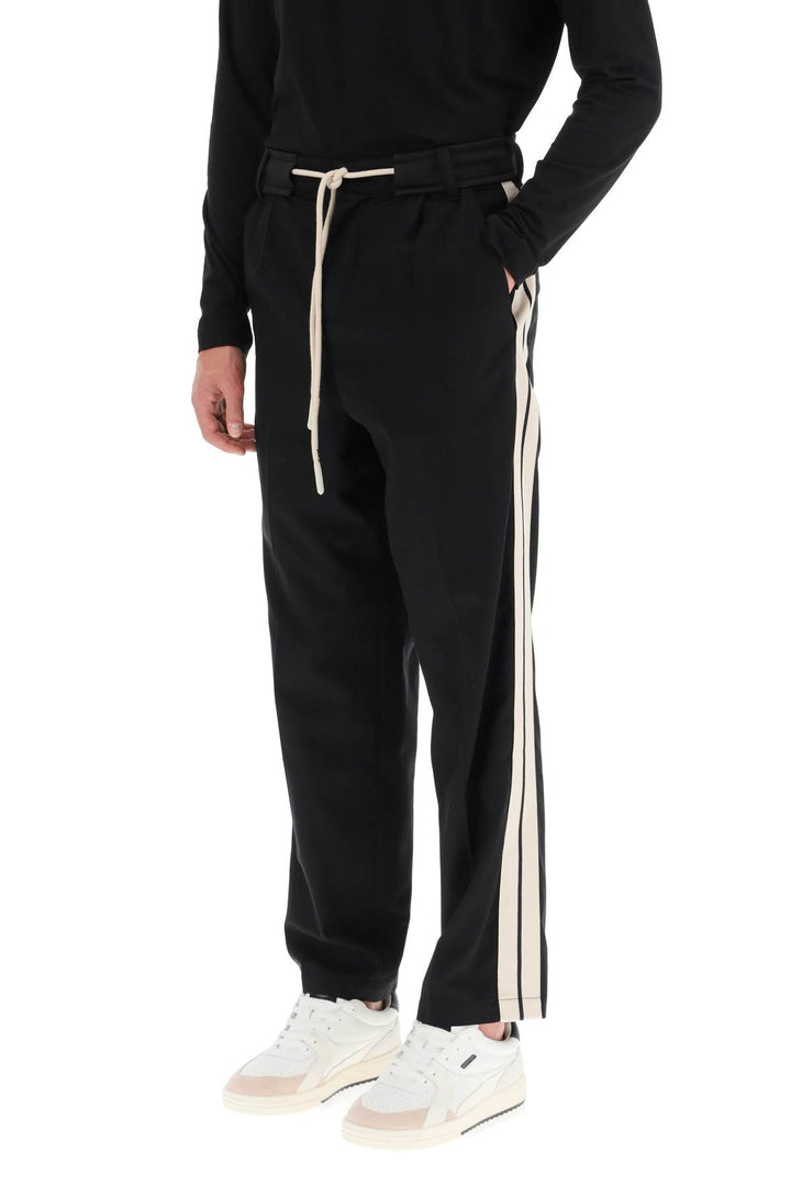 Palm Angels Drawstring Cotton Pants With Side Bands   Nero
