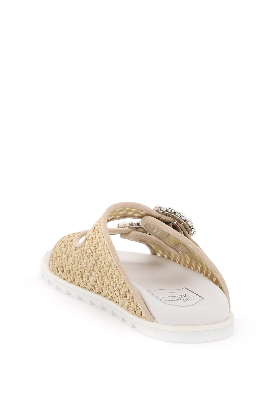 Roger Vivier Replace With Double Quoterafia Slidy Viv' Slides With Str   Beige