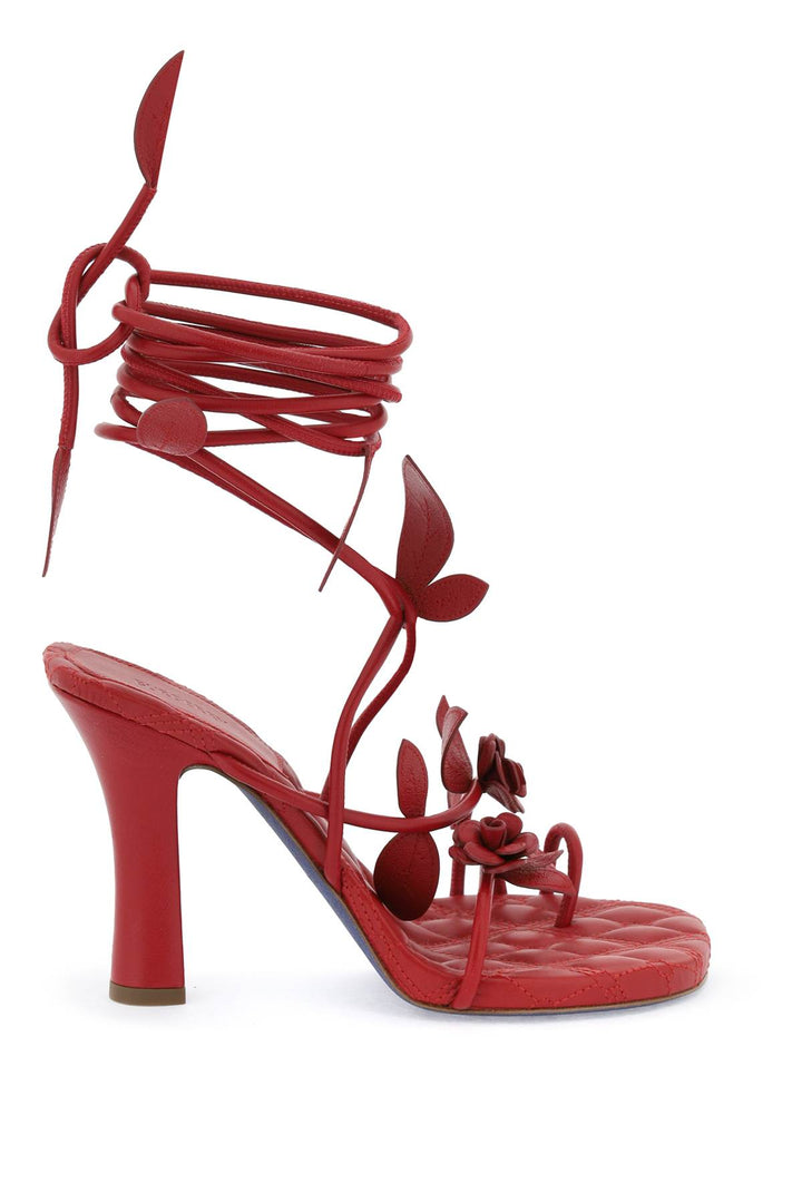 Burberry Ivy Flora Leather Sandals With Heel.   Rosso