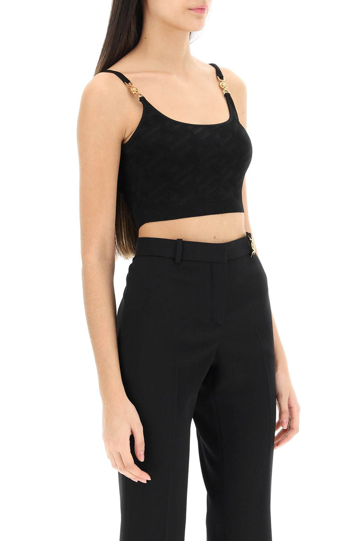 Versace 'La Greca' Knitted Cropped Top   Nero