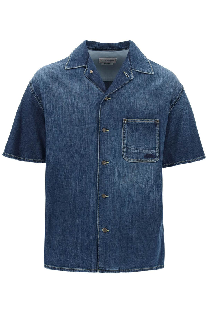 Alexander Mcqueen Organic Denim Short Sleeve Shirt   Blu
