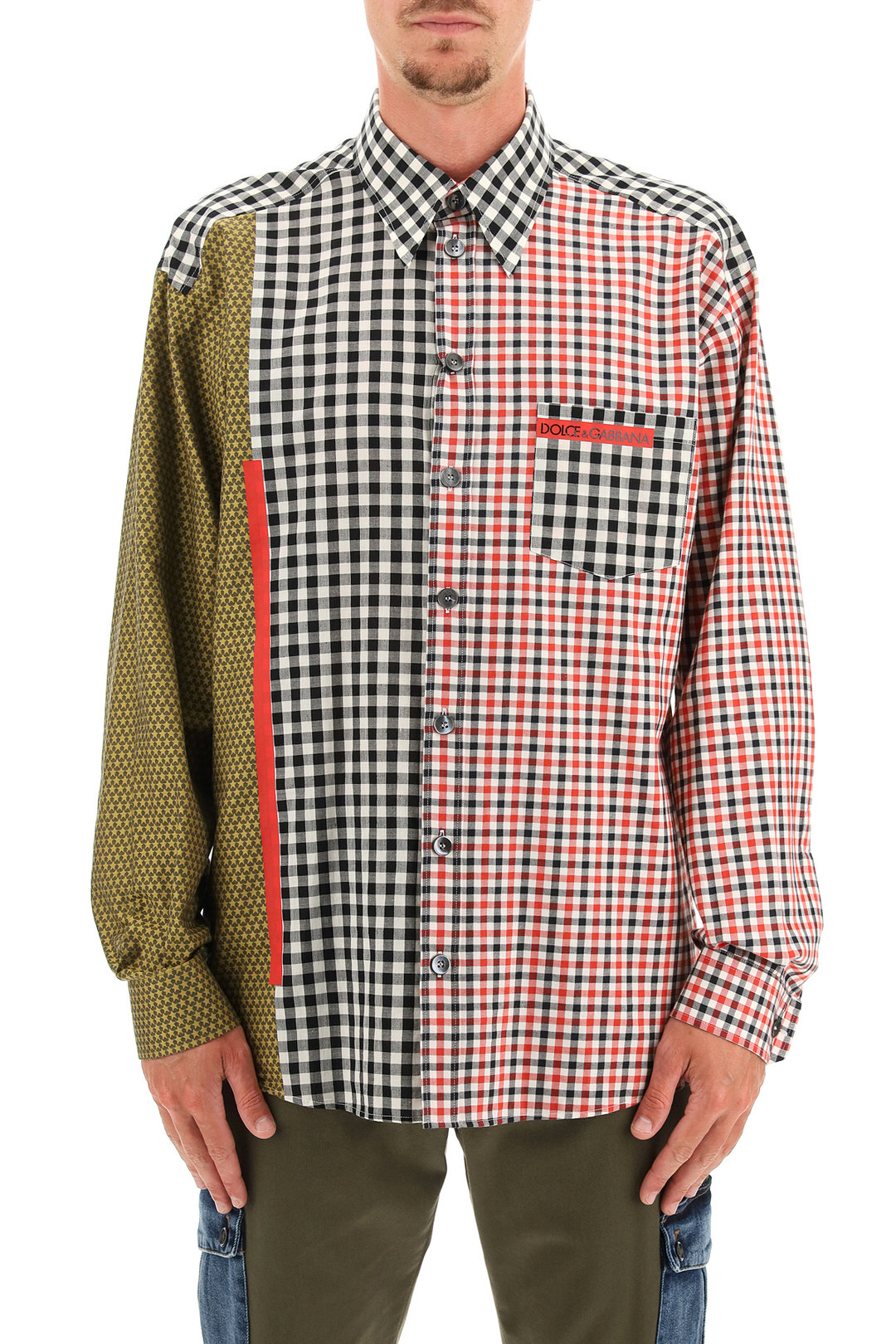 Dolce & Gabbana Oversized Gingham Patchwork Shirt   Rosso