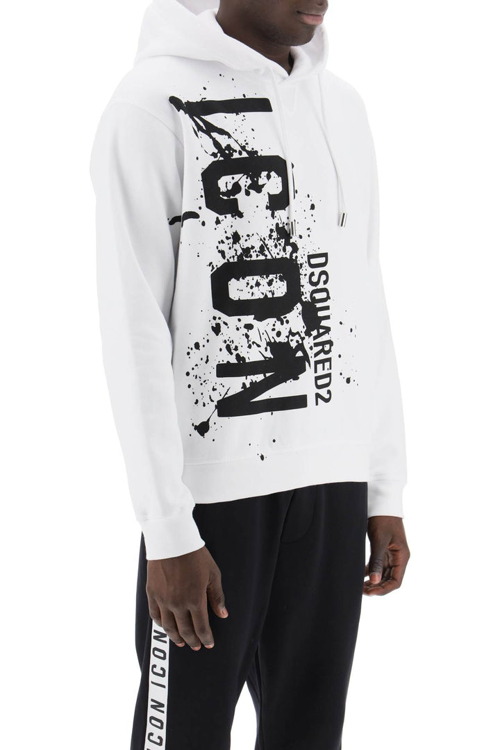 Dsquared2 Cool Fit Hoodie With Icon Splash Print   Bianco