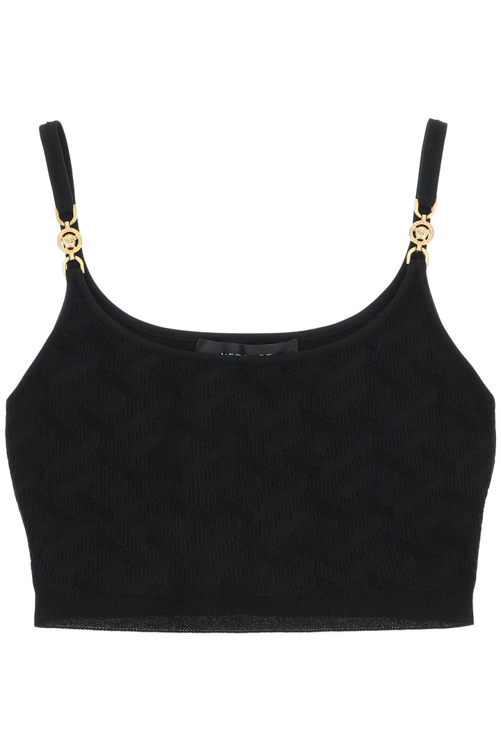 Versace 'La Greca' Knitted Cropped Top   Nero
