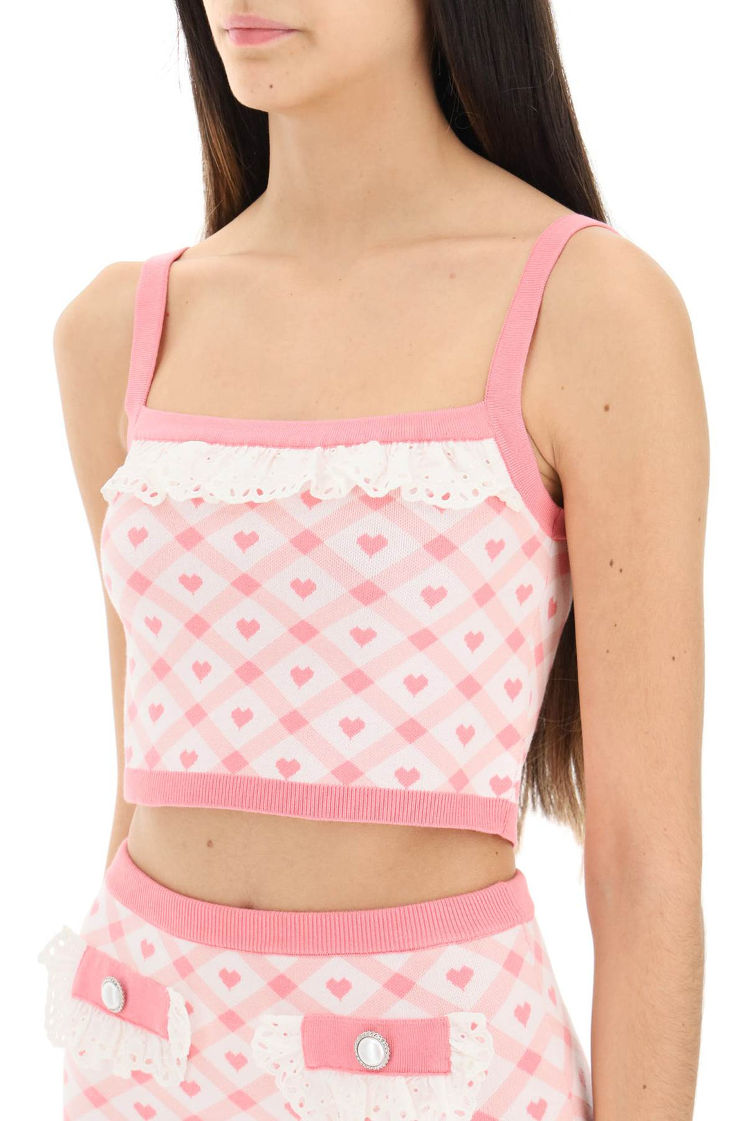 Alessandra Rich Checked Cropped Top   Rosa