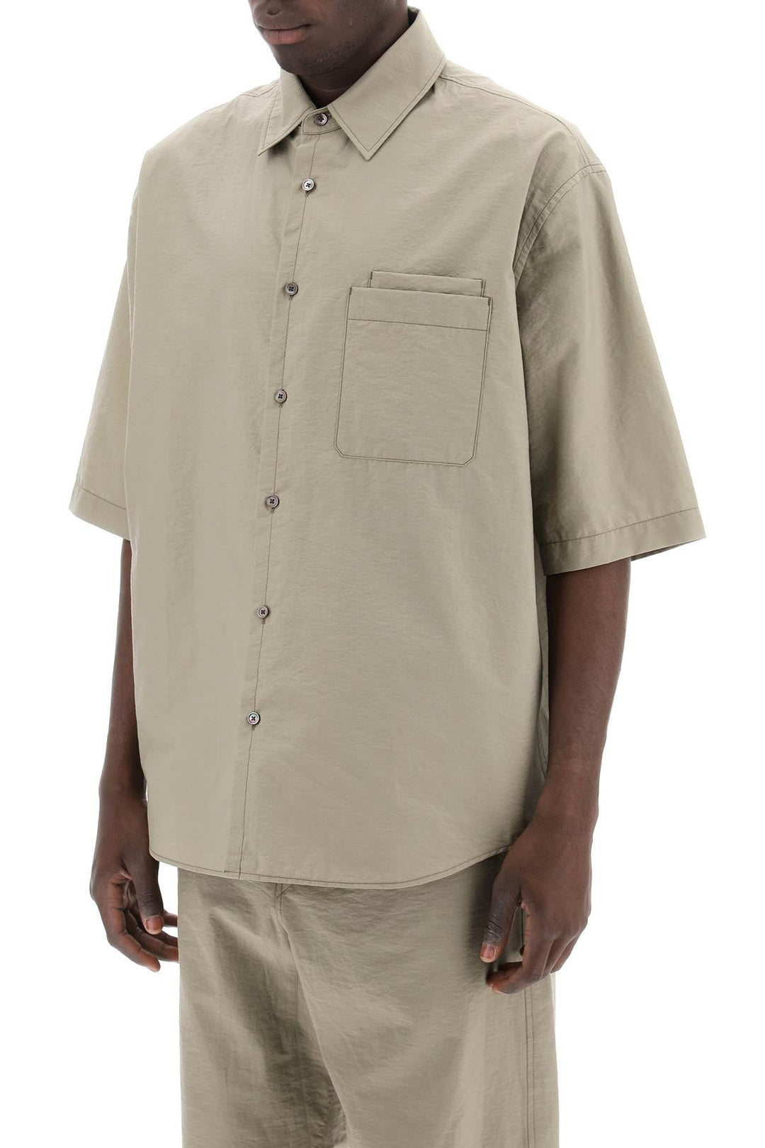 Lemaire Short Sleeved Cotton Fluid Shirt   Khaki