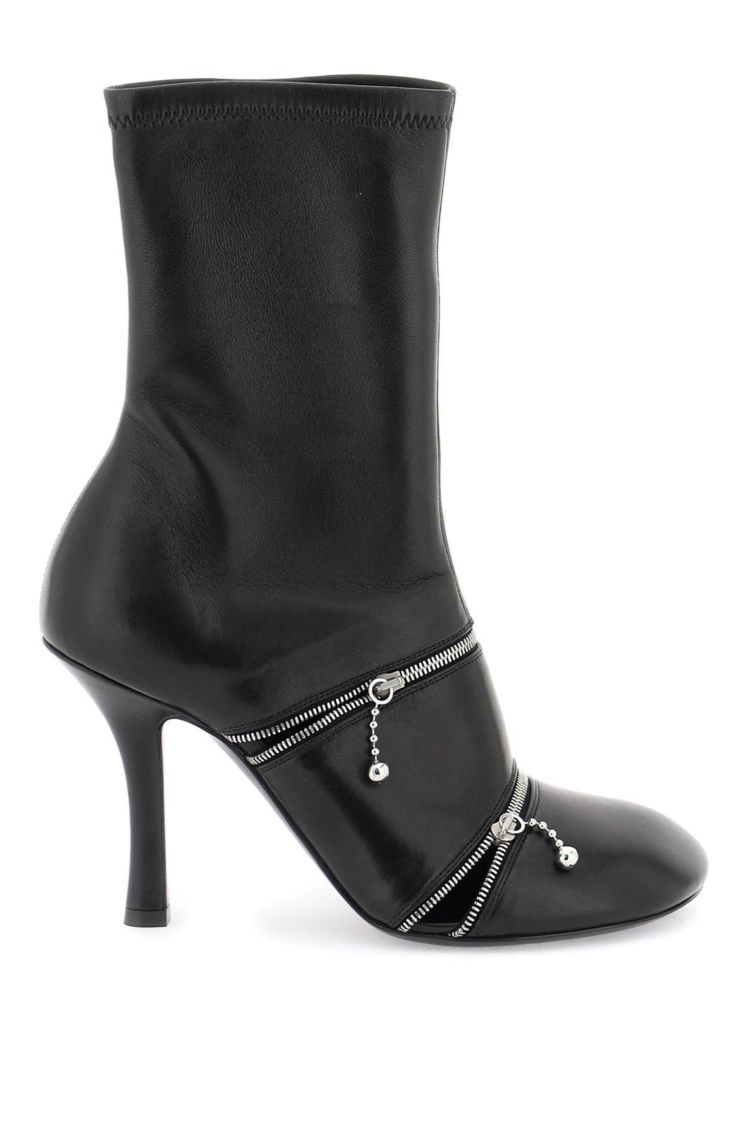 Burberry Leather Peep Ankle Boots   Nero