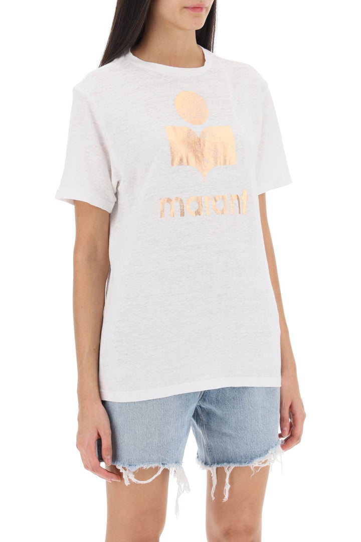 Isabel Marant Etoile Zewel T Shirt With Metallic Logo Print   Bianco
