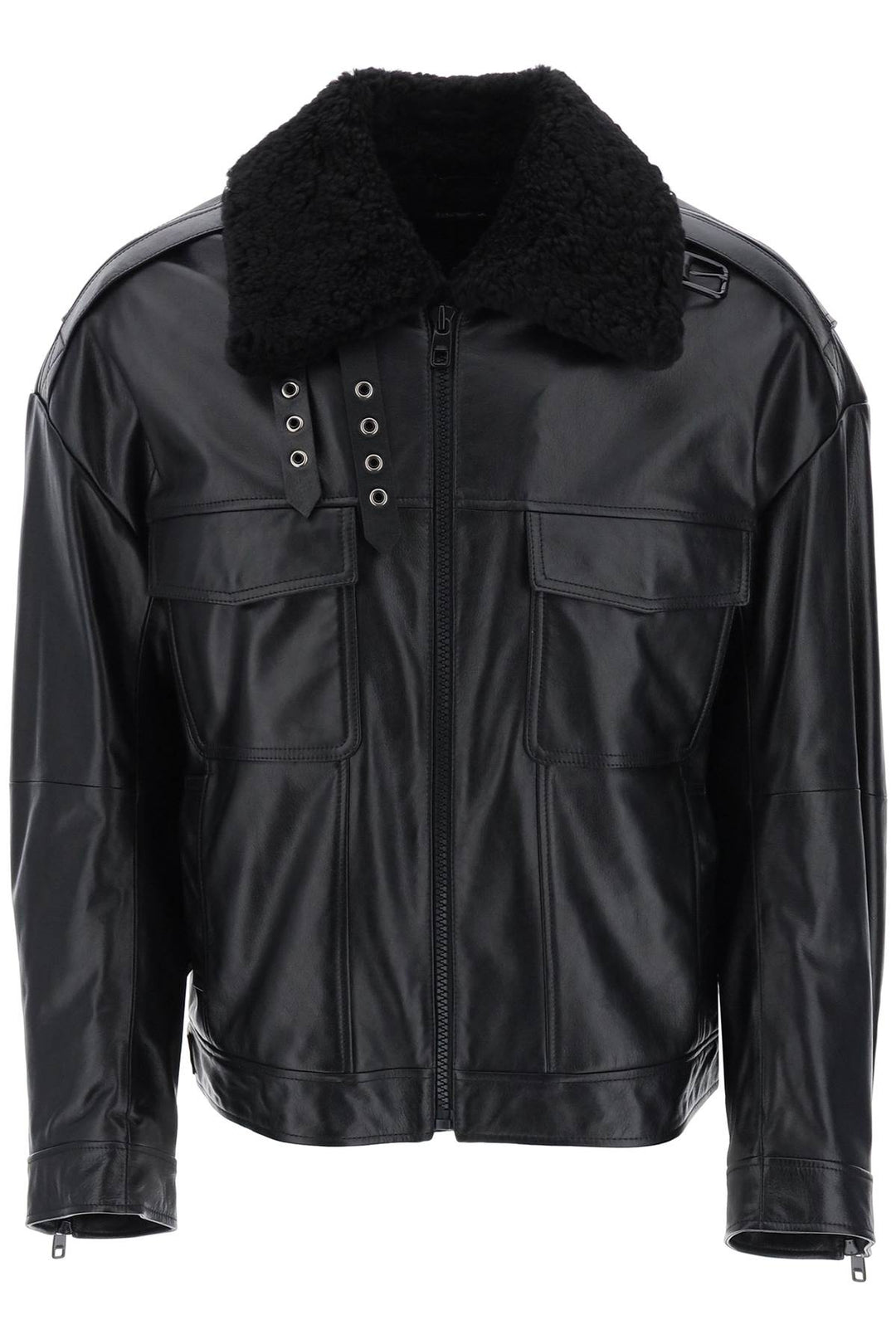 Dolce & Gabbana Leather And Fur Biker Jacket   Nero