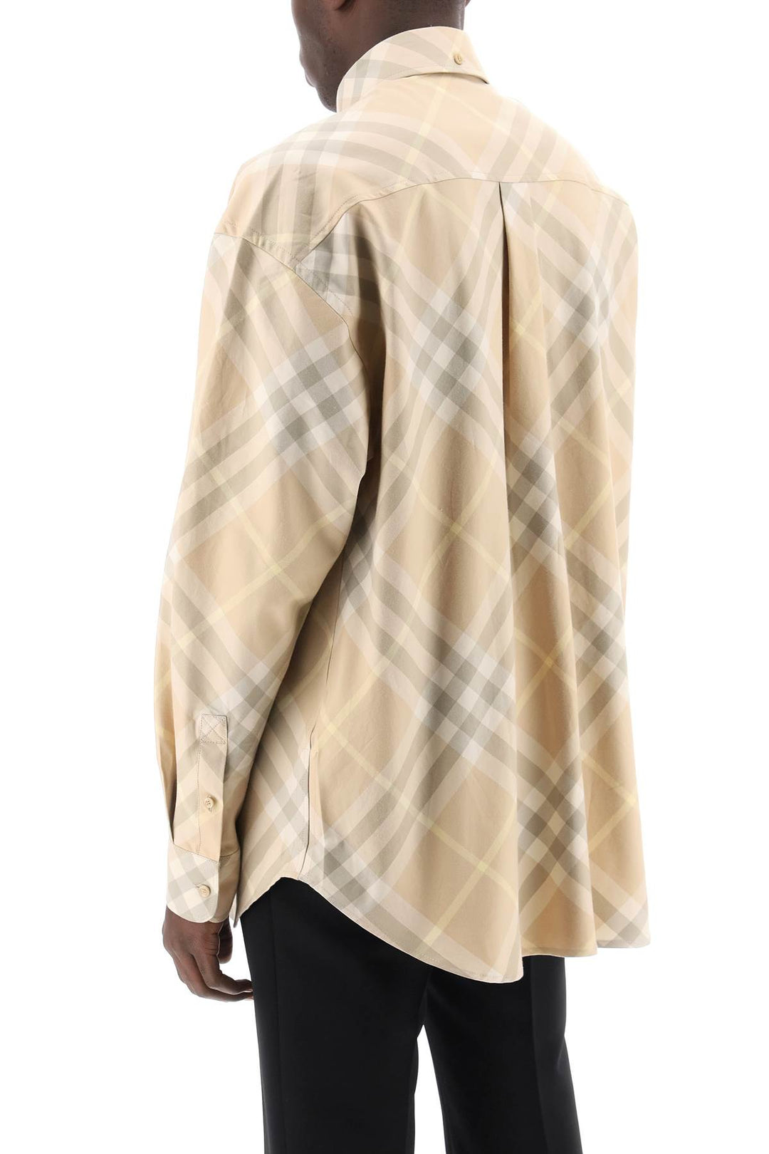 Burberry Replace With Double Quoteorganic Cotton Checkered Shirt   Beige
