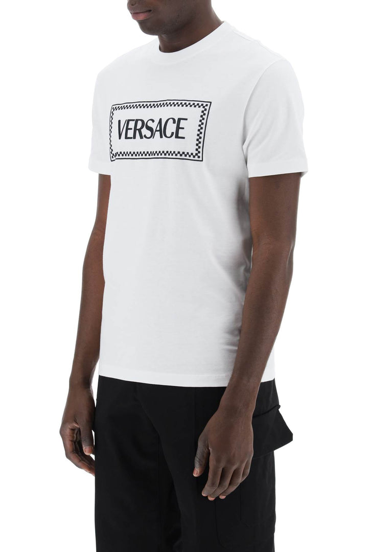 Versace Embroidered Logo T Shirt   Bianco
