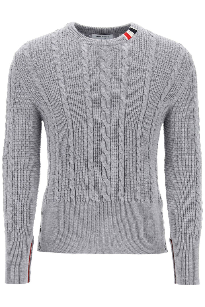 Thom Browne Cable Wool Sweater With Rwb Detail   Grigio