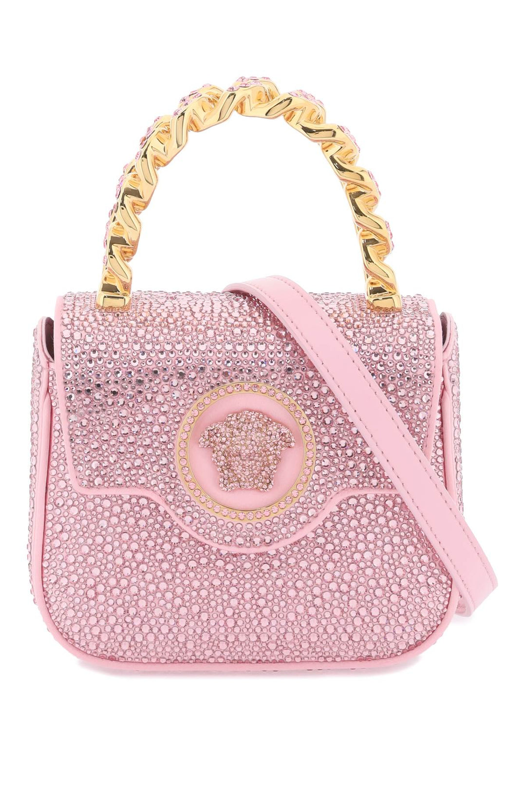 Versace La Medusa Handbag With Crystals   Rosa