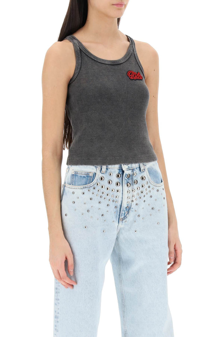 Alessandra Rich Ribbed Tank Top With Logo Patch   Grigio