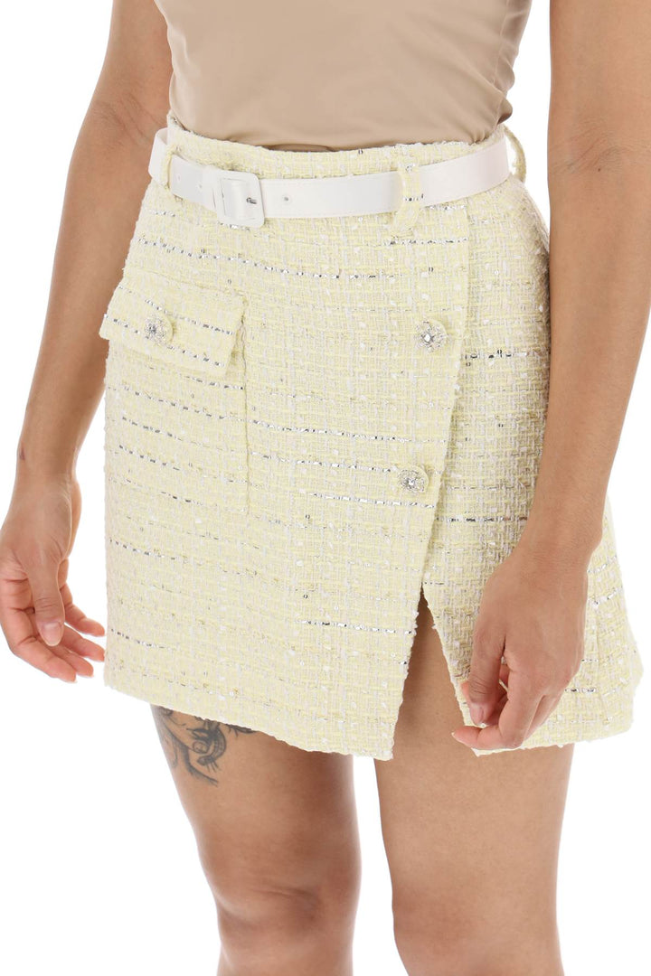 Self Portrait Wrap Mini Skirt In Boucle Tweed   Giallo