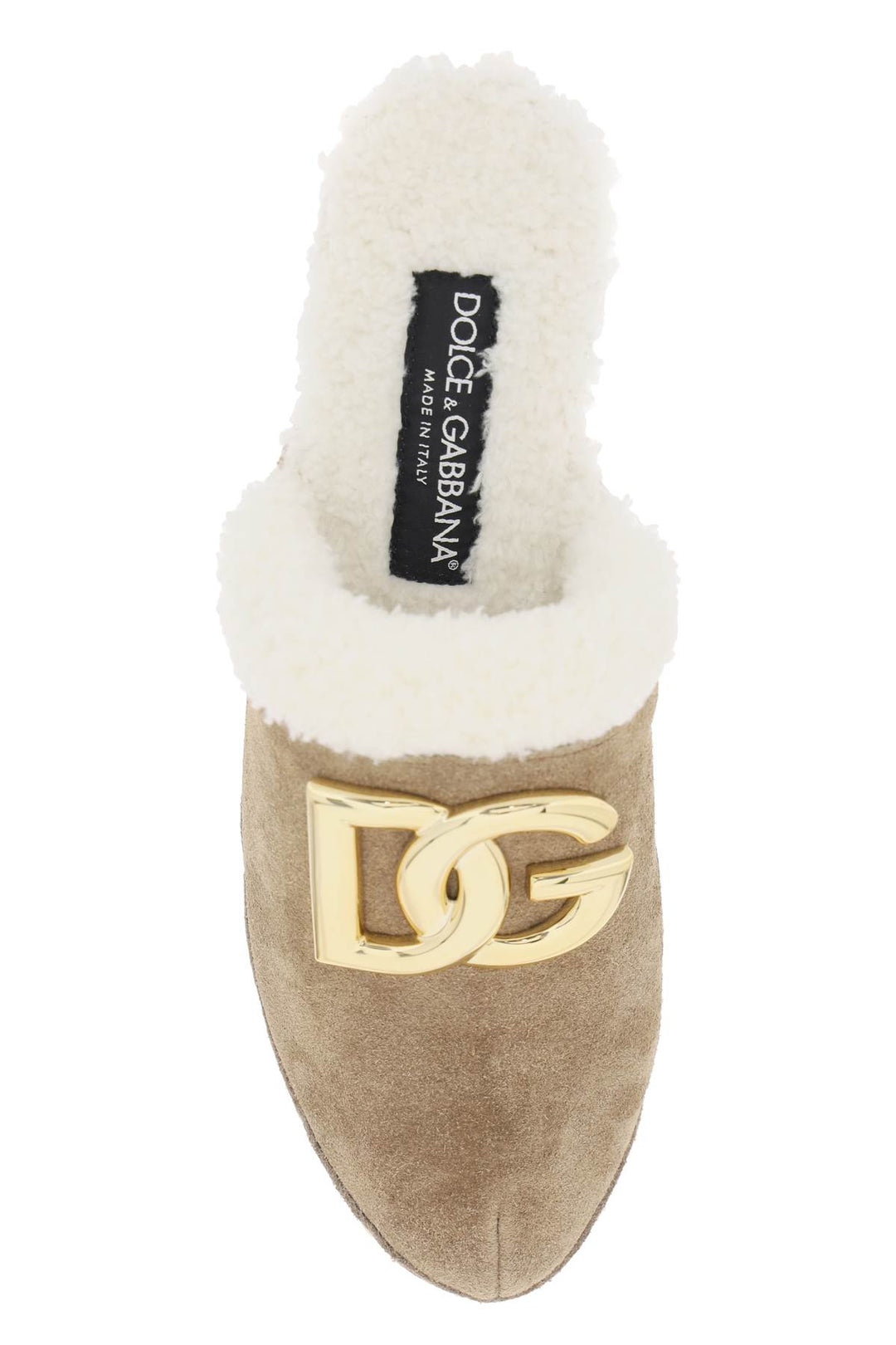 Dolce & Gabbana Suede And Faux Fur Clogs With Dg Logo.   Marrone