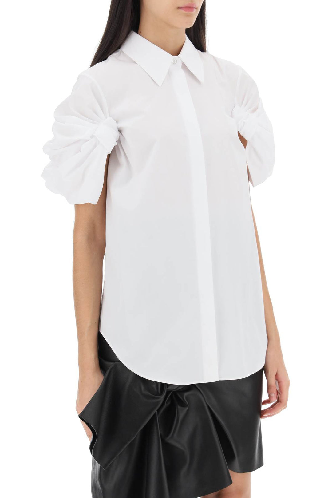 Alexander Mcqueen Shirt With Knotted Short Sleeves   Bianco