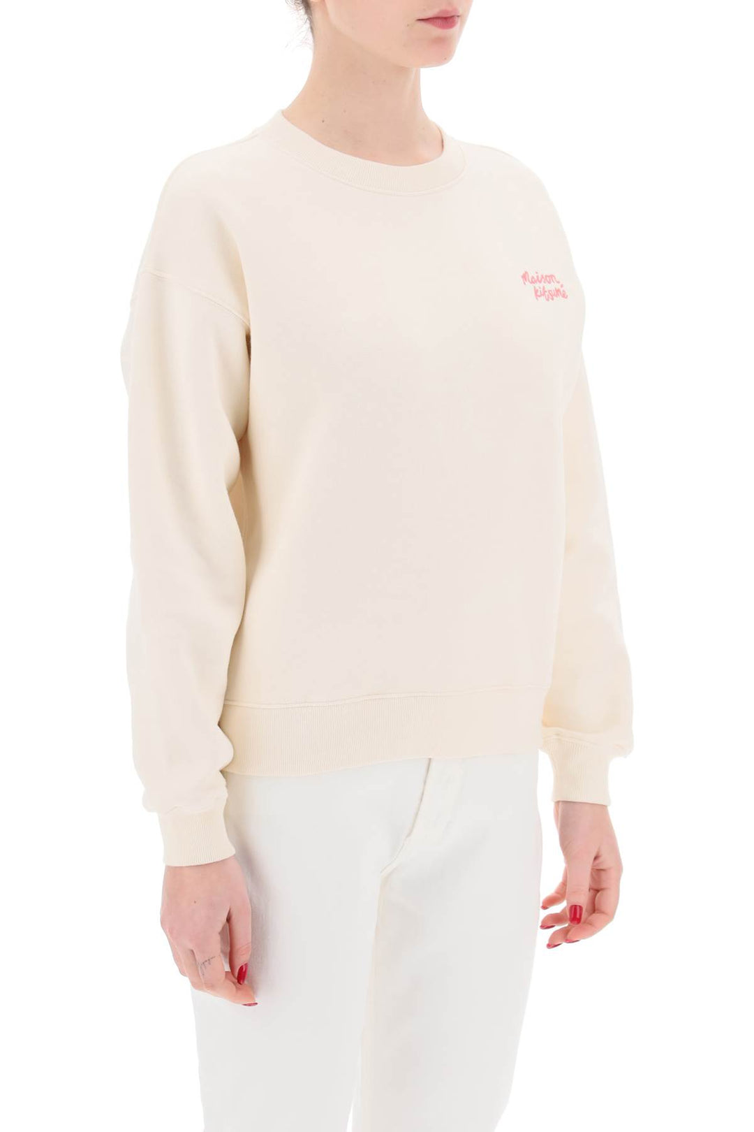 Maison Kitsune Replace With Double Quoteembroidered Logo Crewneck   Rosa