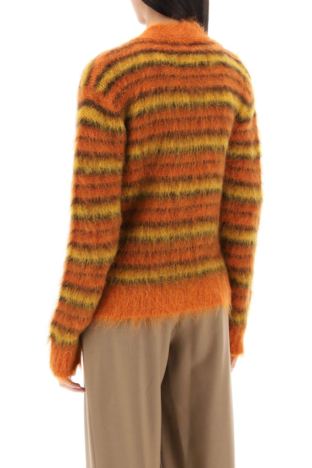 Marni Cardigan In Striped Brushed Mohair   Arancio