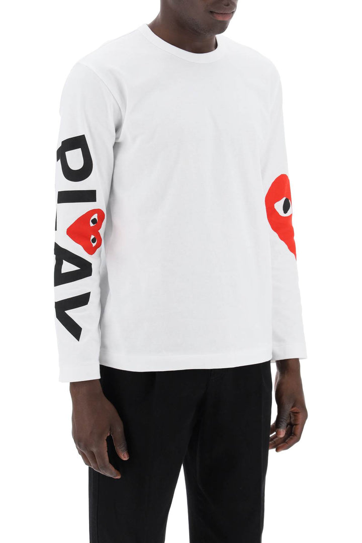 Comme Des Garcons Play Logo Print Long Sleeved T Shirt   Bianco