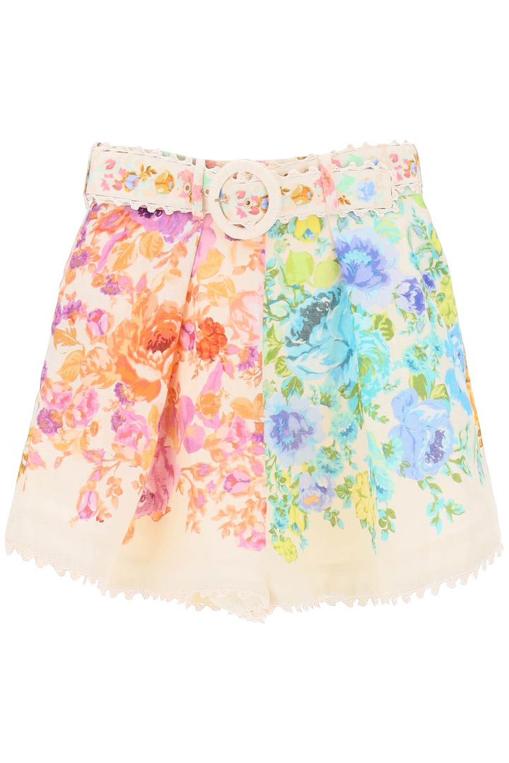 Zimmermann Raie Floral Linen Shorts   Multicolor