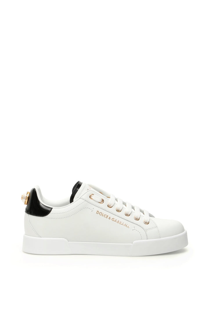 Dolce & Gabbana Portofino Sneakers With Pearl   Bianco