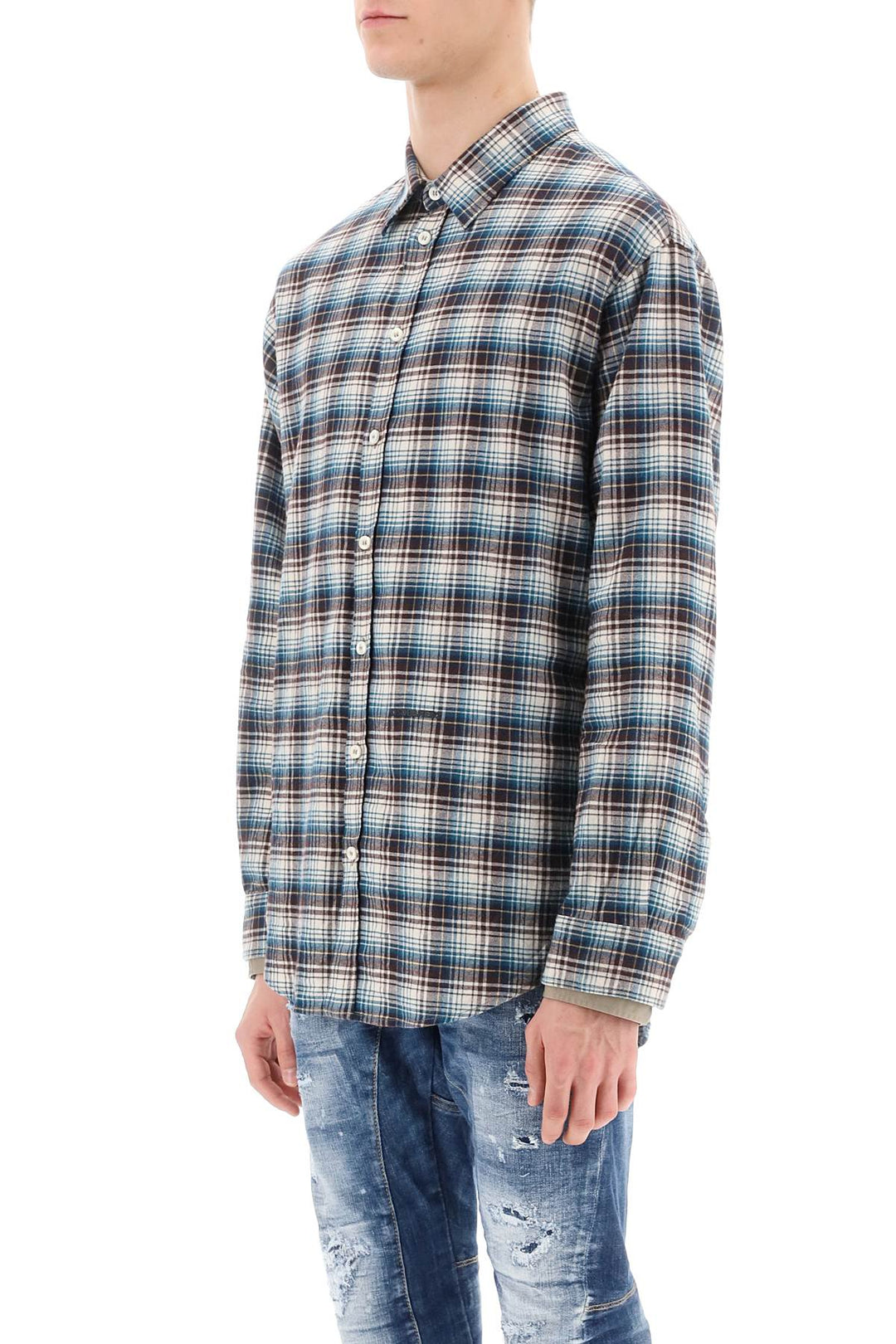 Dsquared2 Check Shirt With Layered Sleeves   Blu