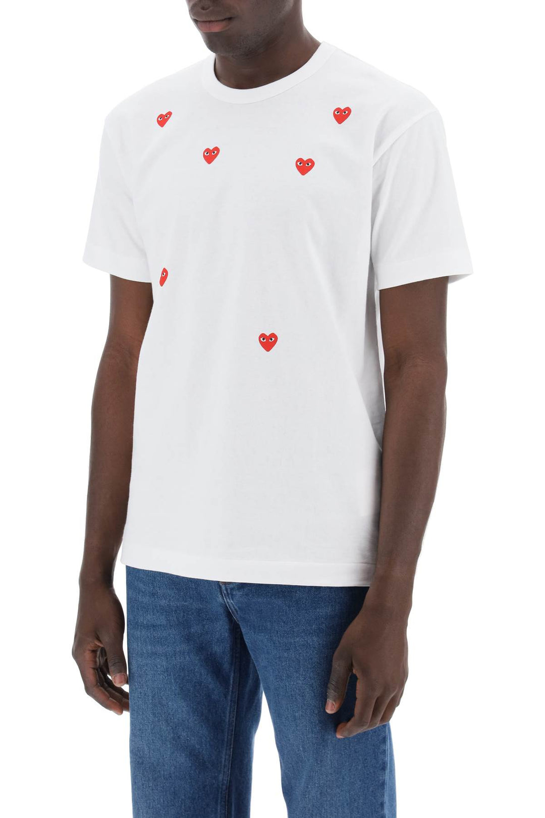 Comme Des Garcons Play Replace With Double Quoteround Neck T Shirt With Heart Pattern   Bianco