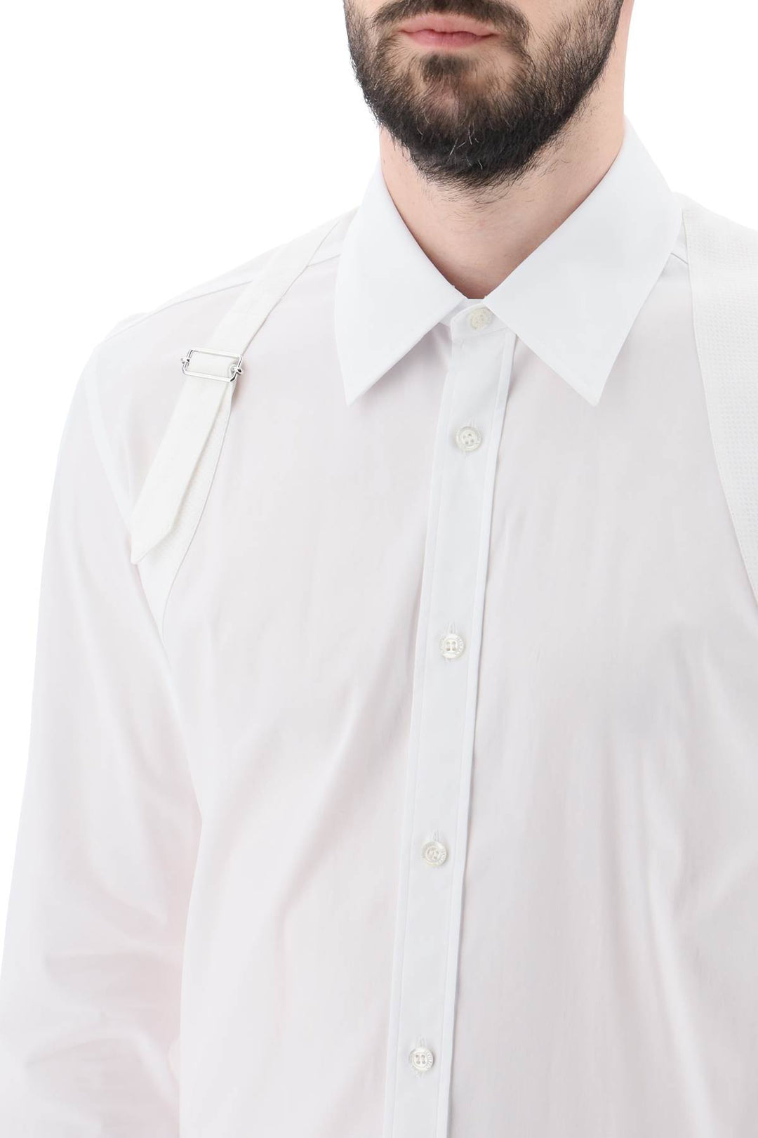 Alexander Mcqueen Harness Shirt In Stretch Cotton   Bianco