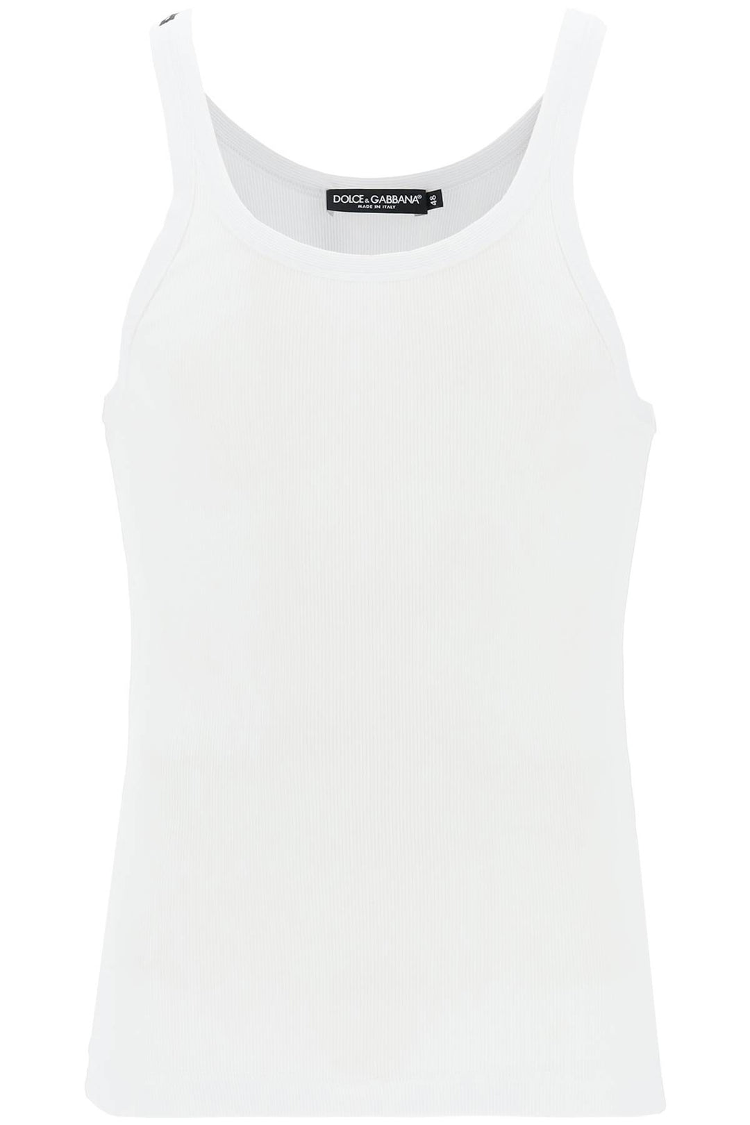 Dolce & Gabbana Replace With Double Quoteribbed Slim Shoulder Tank Top   Bianco