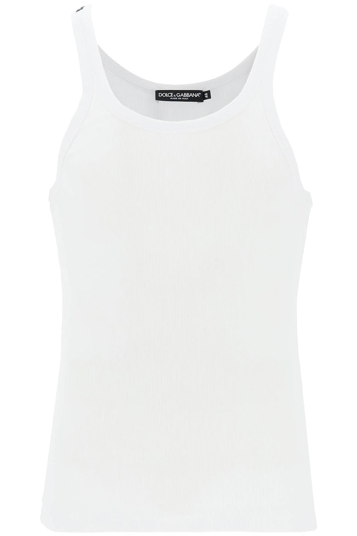 Dolce & Gabbana Replace With Double Quoteribbed Slim Shoulder Tank Top   Bianco
