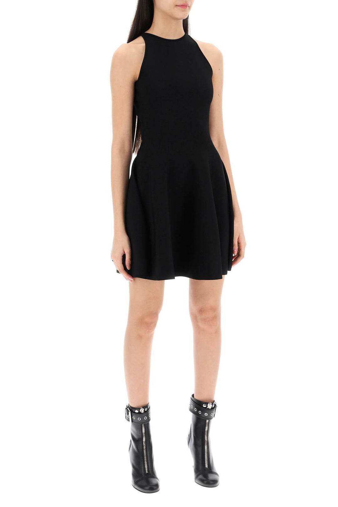 Alexander Mcqueen Replace With Double Quotemini Knitted Skater Dress   Nero