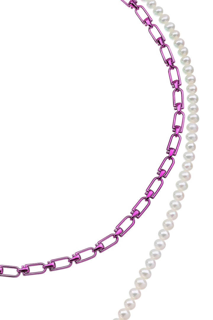 Eera 'Reine' Double Necklace With Pearls   Bianco